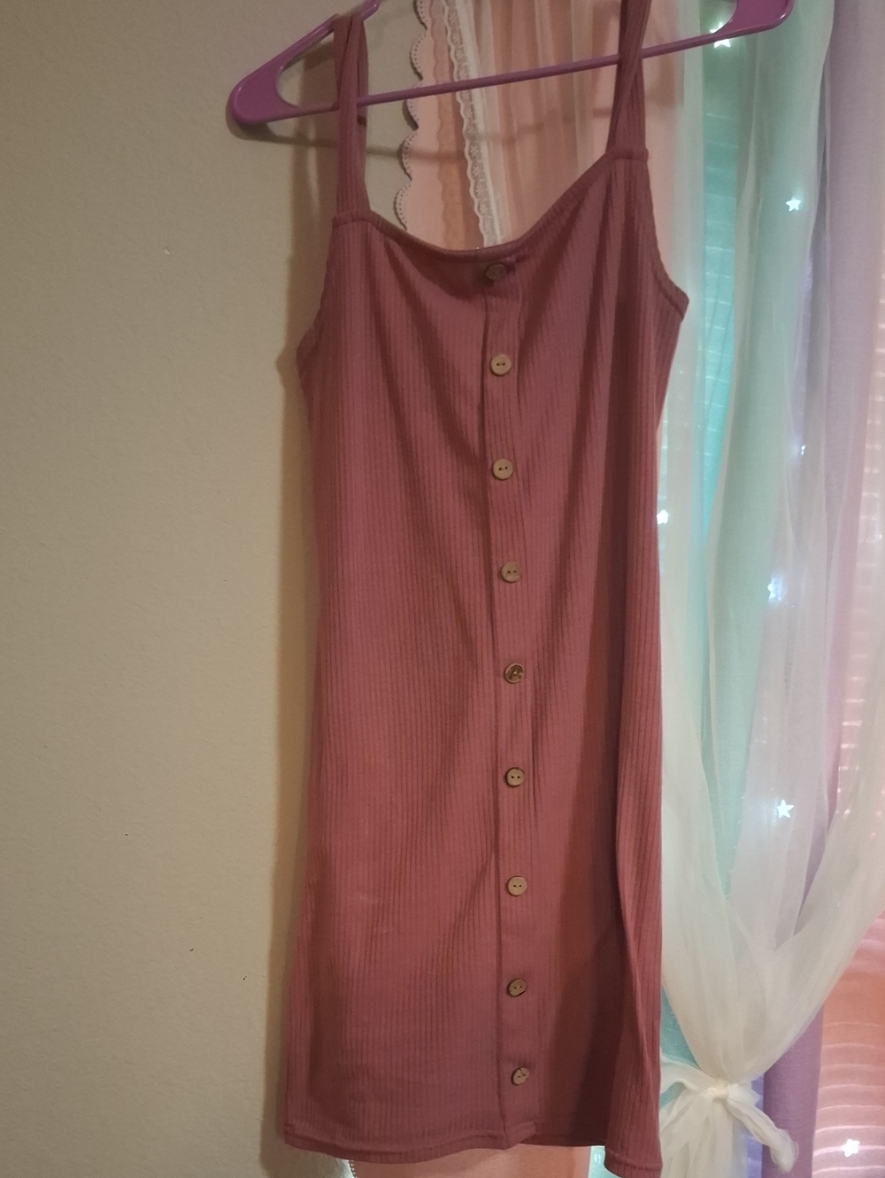 Button-Front Ribbed Pink Mini Dress